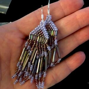 Handmade Beaded purple Jewelry Earrings Artisian made Special Design